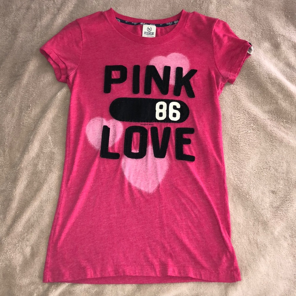 PINK short sleeve top. Hot pink shirt, size small.